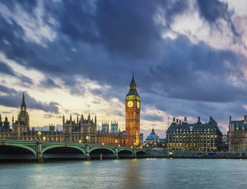 A view of the Houses of Parliament and Big Ben across the River Thames
